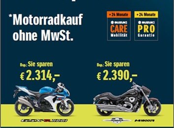 Jetz beim Kauf einer neuen Suzuki die Mehrwertsteuer sparen !!! 