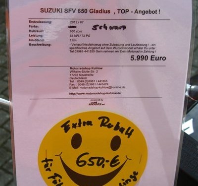 Suzuki SFV650-ABS - Gladius für nur 5340,- Euro !!!!  - Motorrad des Monats Juli 2012 !!!