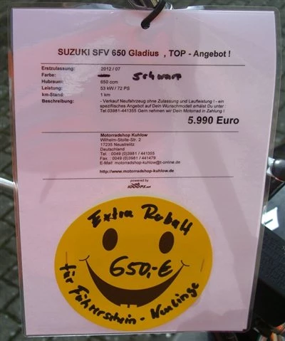 Suzuki SFV650-ABS - Gladius für nur 5340,- Euro !!!!  - Motorrad des Monats Juli 2012 !!! Bild 1: Suzuki SFV650-ABS - Gladius für nur 5340,- Euro !!!!  - Motorrad des Monats Juli 2012 !!!