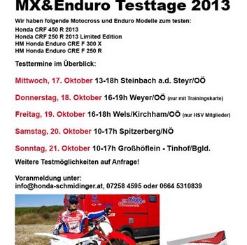 Honda CRF 2013 MX & Enduro Testtage Termine  - Bild 2