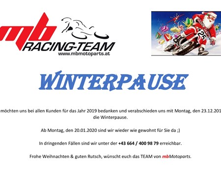WINTERPAUSE 23.12.2019 bis 20.01.2020