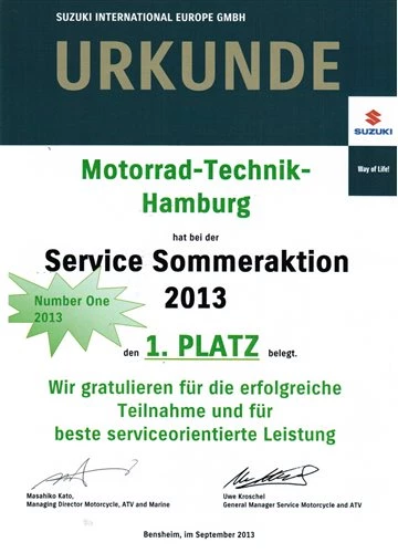 NR. 1 bei der SUZUKI SERVICE AKTION 2013 ! Bild 1: NR. 1 bei der SUZUKI SERVICE AKTION 2013 !