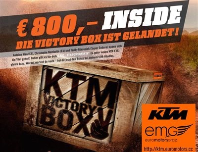 Die "KTM Victory Box" ist gelandet! Beim Kauf einer neuer KTM EXC MY 2014 bekommen Sie nun für kurze Zeit einen 800€ Powerparts-Gutschein geschenkt! 

http://ww ... Weiter >>