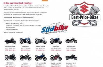 Suzuki Motorrad Sonderpreise 2014!
