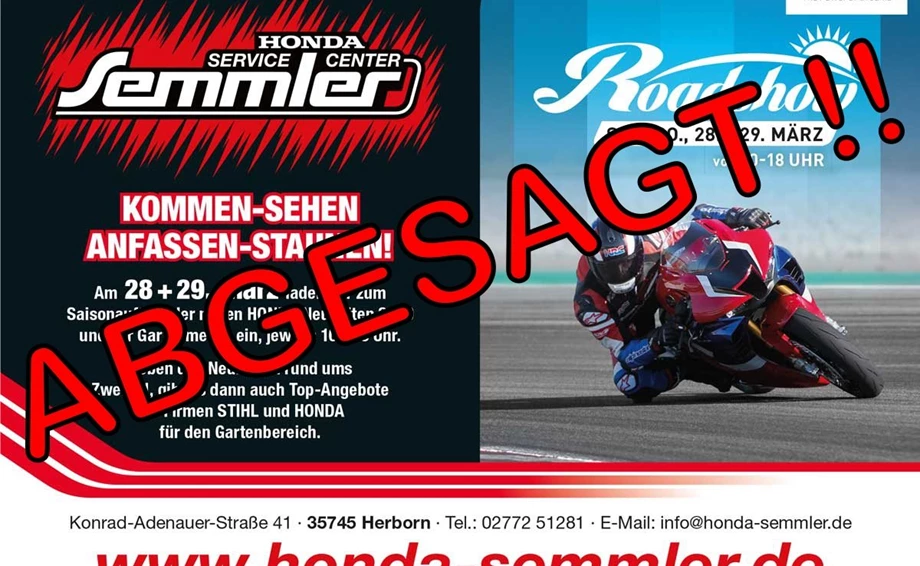 Honda Semmler - ABGESAGT ROAD SHOW & GARTENMESSE Bild 1: Honda Semmler - ABGESAGT ROAD SHOW & GARTENMESSE