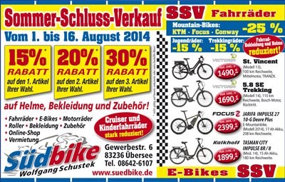 Sommerschlussverkauf bei Südbike Übersee