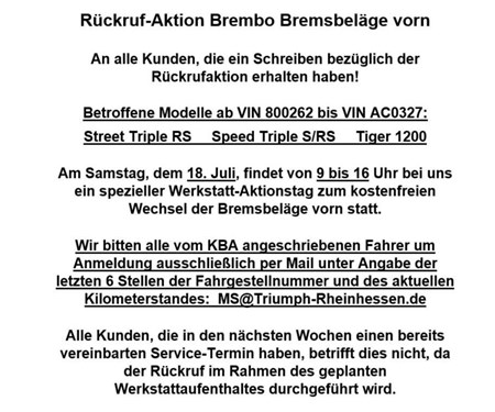 Rückrufaktion Bremboe Bremsbeläge vorn