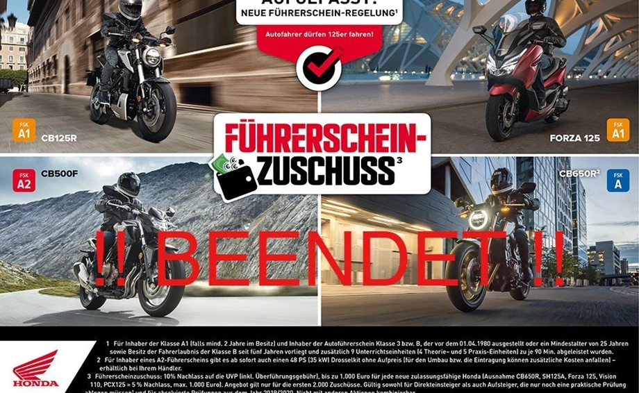Honda Semmler - Führerschein Aktion beendet !!  Bild 1: Honda Semmler - Führerschein Aktion beendet !!