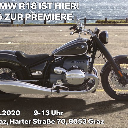 Einladung BMW R18 Sonderöffnungstag 
EINLADUNG ZUM SONDERÖFFNUNGSTAG AM 19.09.2020 
Wir präsentieren Ihnen die neue BMW R18. 

Erlebe die neue BMW R18 als eine ... Weiter >>