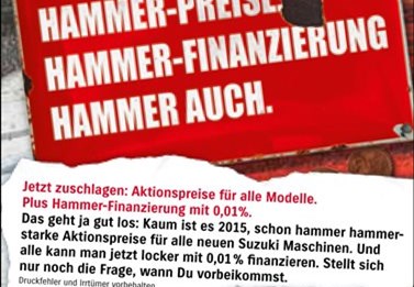NEU Suzuki Finanzierungen ab 0,01% eFF Zins