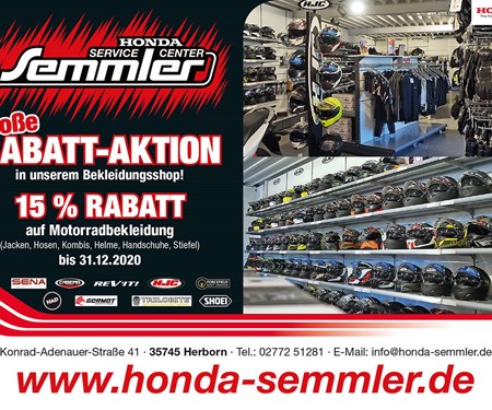 Honda Semmler - 15% Rabatt auf Motorradbekleidung ! 