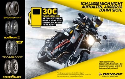 Jetzt bei hmf: 30 € Tankgutschein Aktion DUNLOP