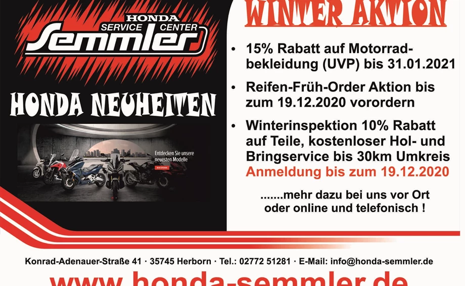 Honda Semmler - Winter Aktion 2020 Bild 1: Honda Semmler - Winter Aktion 2020