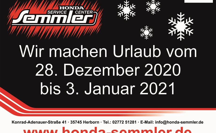 Honda Semmler - Weihnachtsöffnungszeiten Bild 1: Honda Semmler - Weihnachtsöffnungszeiten
