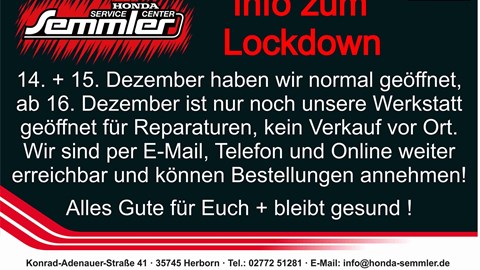 Honda Semmler - Infos zum Lockdown !