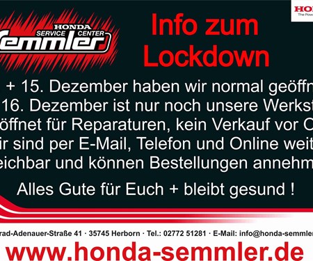 Honda Semmler - Infos zum Lockdown !