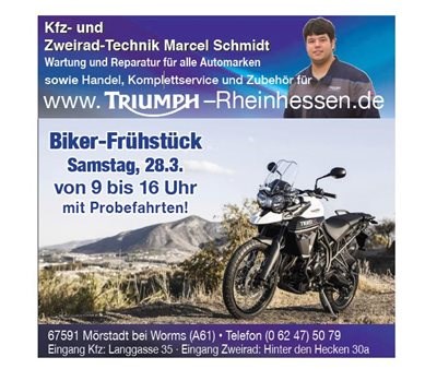 Saisonstart mit dem traditionellen Biker-Frühstück am 28.03.2015 mit Probefahrten bei Triumph Rheinhessen