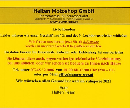 ABHOLUNG MÖGLICH Lockdownverlängerung bis 8.Februar