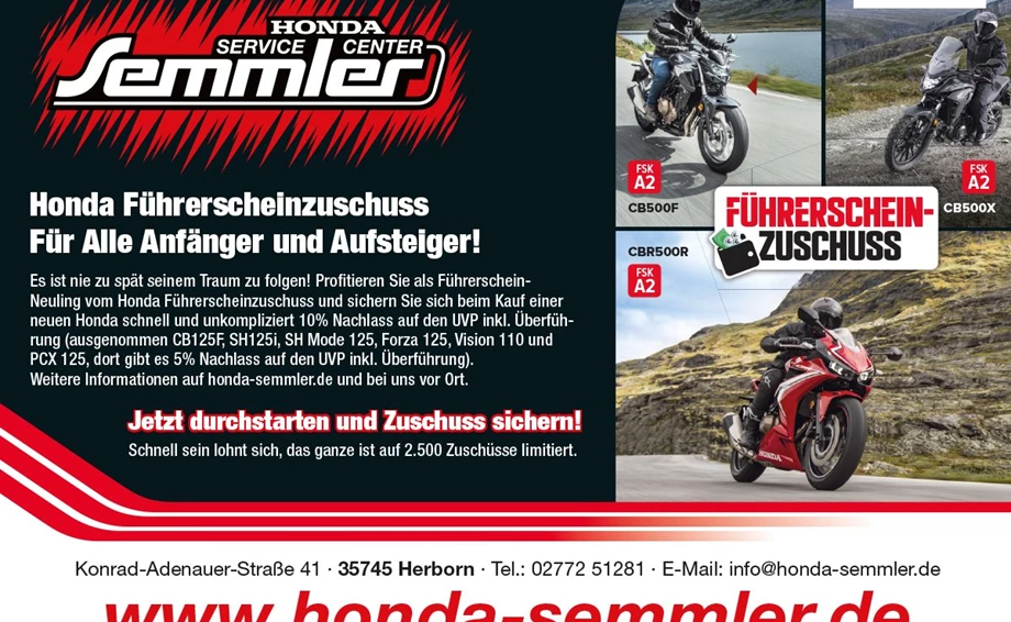 Honda Semmler - Führerschein Aktion 2021 Bild 1: Honda Semmler - Führerschein Aktion 2021