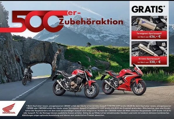 GRATIS Arrow Auspuff im Wert von 636 ,-€ zum Kauf einer CB500F '2020 Bild 1: GRATIS Arrow Auspuff im Wert von 636 ,-€ zum Kauf einer CB500F '2020