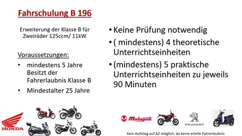 Führerscheinregelung B 196  Motorrad Fahren mit dem Autoführerschein