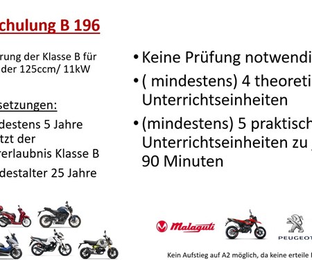 Führerscheinregelung B 196  Motorrad Fahren mit dem Autoführerschein