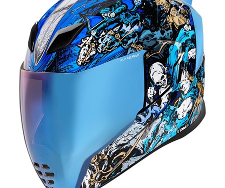 Icon Motorrad Streetfighter Airflite Helm 4 Horsemen blau