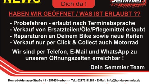 Honda Semmler - ab 29. März 2021 was ist erlaubt ! 