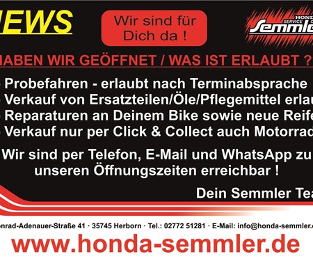 Honda Semmler - ab 29. März 2021 was ist erlaubt ! 