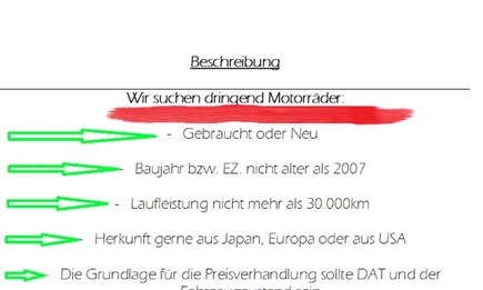 Wir suchen dringend Motorräder!