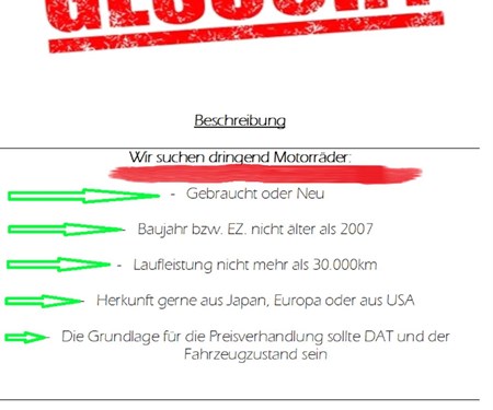 Wir suchen dringend Motorräder!