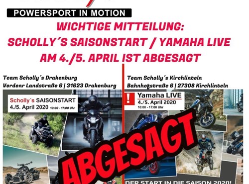 Yamaha LIVE und Scholly´s Saisonstart am 4./5. April ist ABGESAGT
