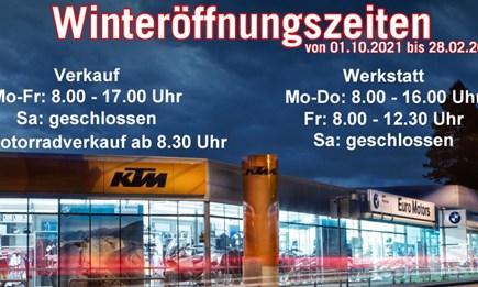 Winteröffnungszeiten ab 01.10.2021