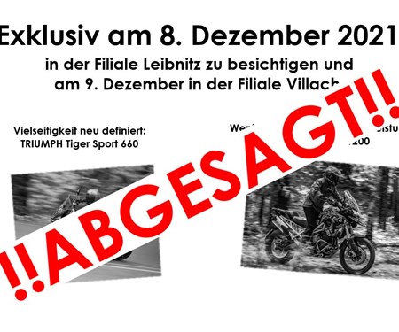 Abgesagt / Neu-Modell Präsentation am 8. & 9. Dezember Abgesagt / Neu-Modell Präsentation am 8. & 9. Dezember