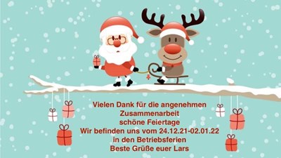 Betriebsferien/ Winterferien vom 24.12.21-02.01.22