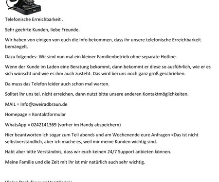 Telefonische Erreichbarkeit.