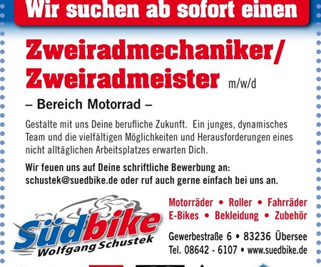 Wir suchen ab sofort Zweiradmechatroniker oder Zweiradmeisterm/w/d 