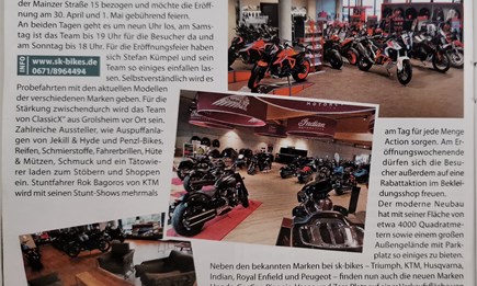 Bericht in der "MotorradSzene" zur Eröffnungsfeier
