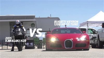 Kawasaki Ninja H2R frente a Bugatti Veyron