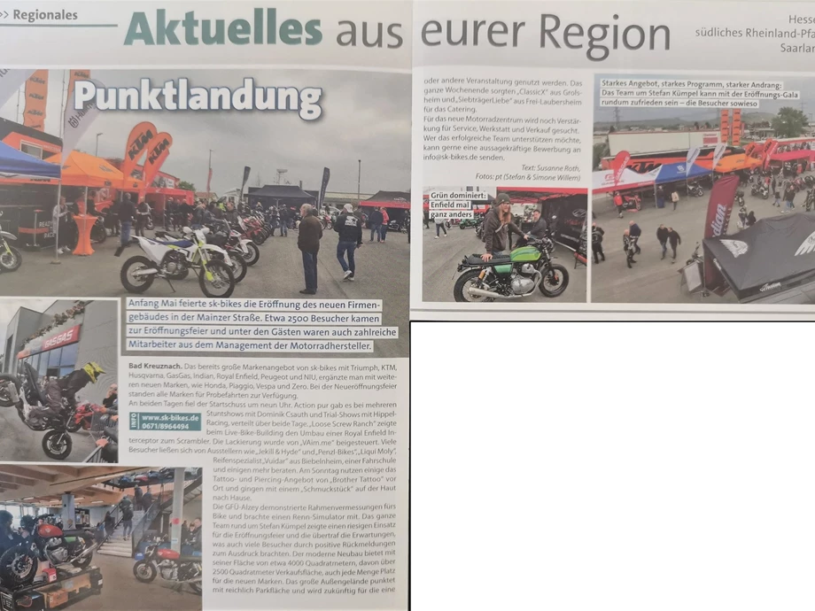 Bericht in der "MotorradSzene" über unsere Eröffnungsfeier Bild 1: Bericht in der "MotorradSzene" über unsere Eröffnungsfeier