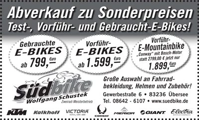 Abverkauf TEST-Gebraucht E-Bikes zu Sonderpreisen Bild 1: Abverkauf TEST-Gebraucht E-Bikes zu Sonderpreisen