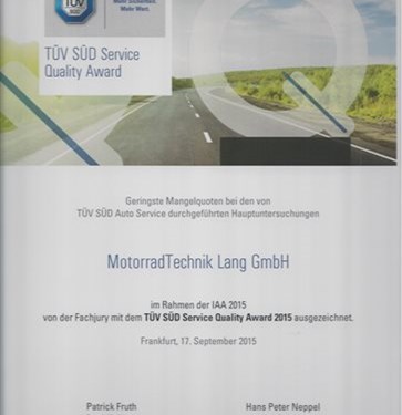 TUEV Sued Service Quality Award 2015