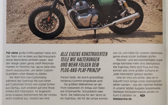 Bericht in der Custombike über unsere Royal Enfield - Bild 1