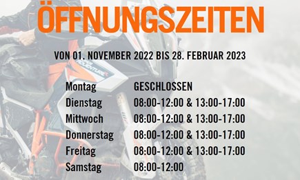 WINTERÖFFNUNGSZEITEN NOVEMBER BIS FEBRUAR