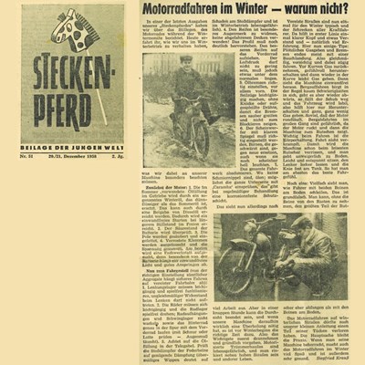 "Steckenpferd" Junge Welt 1958 - Motorradfahren im Winter
