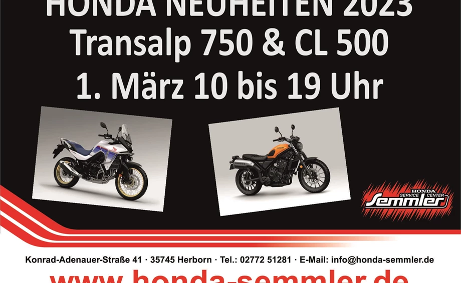 Honda Semmler - 1. März 2023 Vorstellung Transalp + CL500 Bild 1: Honda Semmler - 1. März 2023 Vorstellung Transalp + CL500