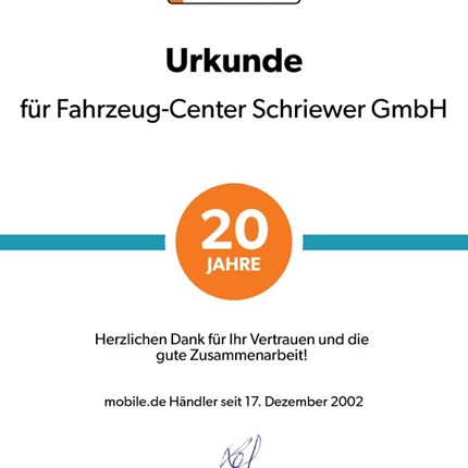 20 Jahre mobile.de Händler 
mobile.de Händler seit 17. Dezember 2002