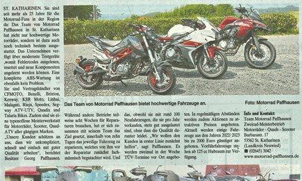 Zeitungs Bericht Neuwied Rhein-Kurier 26.3.2023 über Team Motorrad Paffhausen 