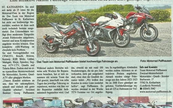 Zeitungs Bericht Neuwied Rhein-Kurier 26.3.2023 über Team Motorrad Paffhausen  - Bild 1