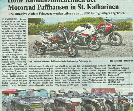 Zeitungs Bericht Neuwied Rhein-Kurier 26.3.2023 über Team Motorrad Paffhausen 